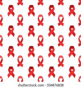 World AIDS day red realistic ribbon seamless pattern vector background