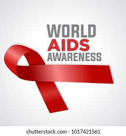 World AIDS day red ribbon web banner background for 1 December awareness world day logo. Vector HIV and AIDS ribbon symbol or emblem badge on white background design template