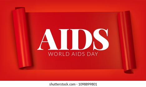 World AIDS day, red ribbon banner isolated from red background, vector illustration