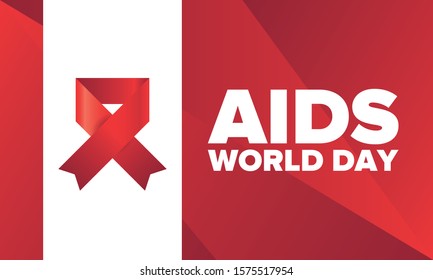 World Aids Day. Red ribbon symbol. Awareness and prevention hiv. Medical healthcare concept. Human support and protection. Celebrated annual in December 1. Poster, banner and background. Vector
