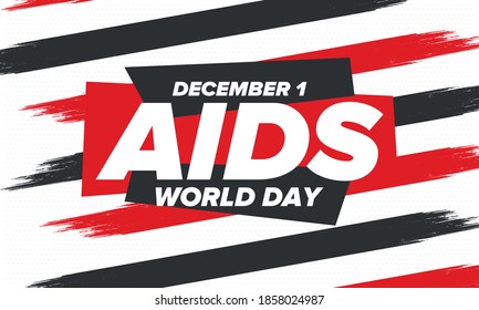 Welt-Aids-Tag. Rotbändersymbol. Sensibilisierung und Prävention. Konzept der medizinischen Versorgung. Unterstützung und Schutz des Menschen. Jährlich gefeiert im 1. Dezember. Poster, Banner und Hintergrund. Vektorgrafik