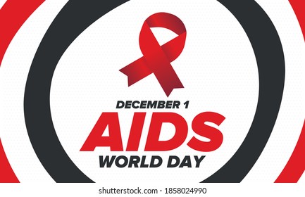 World Aids Day. Red ribbon symbol. Awareness and prevention hiv. Medical healthcare concept. Human support and protection. Celebrated annual in December 1. Poster, banner and background. Vector