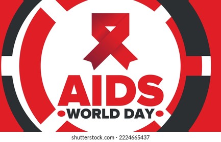 World Aids Day. Red ribbon symbol. Awareness and prevention hiv. Medical healthcare concept. Human support and protection. Celebrated annual in December 1. Poster, banner and background. Vector