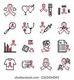 World AIDS Day with red ribbon help icon design for symbol, icon. Editable isolated on