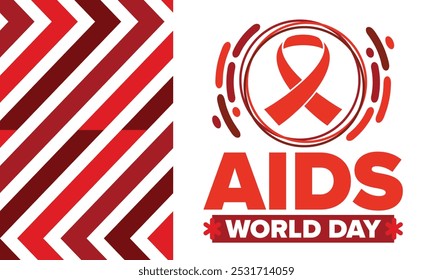 Dia Mundial da Sida. Símbolo de fita vermelha. Sensibilização e prevenção do vih. Conceito de assistência médica. Apoio e proteção humanos. Celebrado anualmente em 1º de dezembro. Cartaz, faixa e fundo. Vetor
