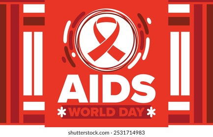 World Aids Day. Red ribbon symbol. Awareness and prevention hiv. Medical healthcare concept. Human support and protection. Celebrated annual in December 1. Poster, banner and background. Vector