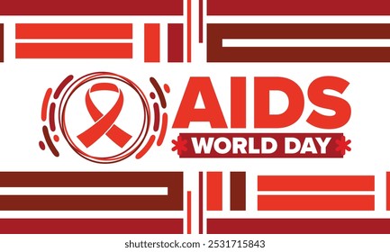 World Aids Day. Red ribbon symbol. Awareness and prevention hiv. Medical healthcare concept. Human support and protection. Celebrated annual in December 1. Poster, banner and background. Vector