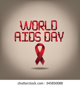 World AIDS Day red ribbon design. EPS 10 vector royalty free illustration.