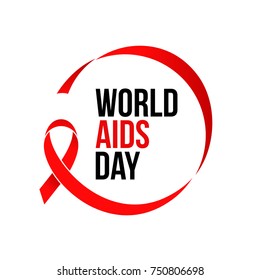World AIDS day red ribbon icon logo for 1 December HIV and AIDS awareness banner or poster. Vector red ribbon symbol or emblem badge on white background