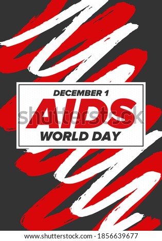 World Aids Day. Red ribbon symbol. Awareness and prevention hiv. Medical healthcare concept. Human support and protection. Celebrated annual in December 1. Poster, banner and background. Vector