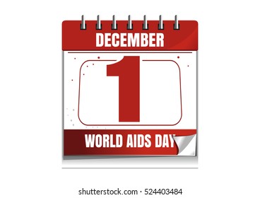World AIDS Day. Red wall calendar. 1 December. Vector illustration isolated on white background