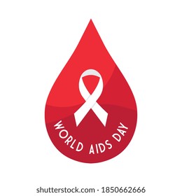 Día Mundial de la Ayuda con cinta en diseño de caída, primer diciembre y tema de sensibilización Ilustración vectorial