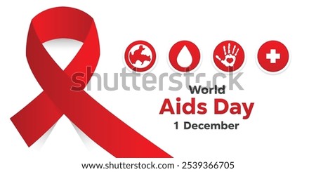World Aids Day. Ribbon, earth, blood, hand and plus icon. Great for cards, banners, posters, social media and more. White background.