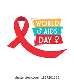 World aids day with ribbon female and male gender design, first december and awareness theme Vector illustration