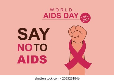 World Aids Day Ribbon And Flower Banner. Illustration With Red Ribbon And Hand