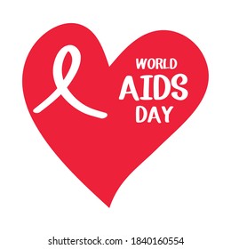 world aids day, ribbon inside red heart card vector illustration