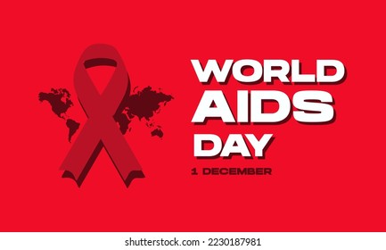 world aids day with ribbon and world map in red background. For Poster, Banner, Card Invitation, Social Media