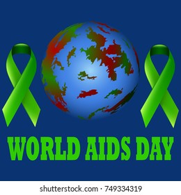 World AIDS Day. With ribbon marks and world map