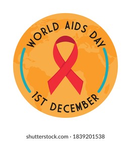 World aids day with ribbon on planet design, first december and awareness theme Vector illustration