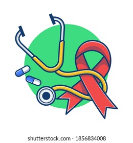 World aids day, Stethoscope, and capsule vector illustration. Aids support concept. Flat cartoon style suitable for poster, banner, product.