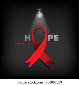 World Aids Day template in modern 3d style for banners or poster design. Vector illustration on dark background lighted by a light bulb for health care event.