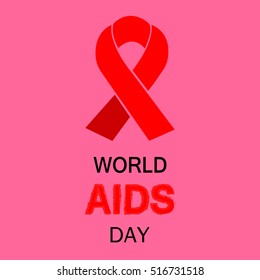 World Aids Day with text and red ribbon of aids awareness.