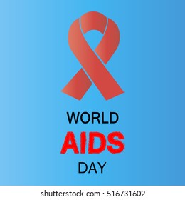 World Aids Day with text and red ribbon of aids awareness.
