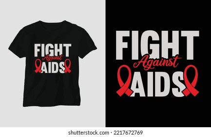World AIDS Day T-shirt Design with red and pink colors and AIDS Sign ribbon, Condom