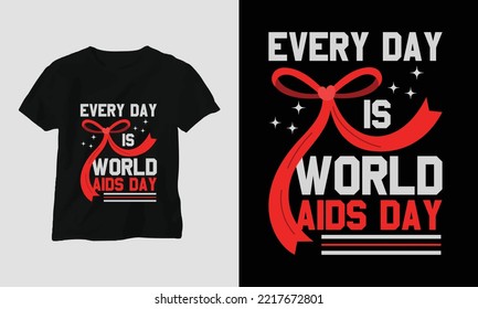 World AIDS Day T-shirt Design with red and pink colors and AIDS Sign ribbon, Condom