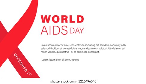 World AIDS Day typographi. Concept vector illustration with red ribbon on white background. 1st  december World AIDS Day templete for card, poster, presentation and banner.