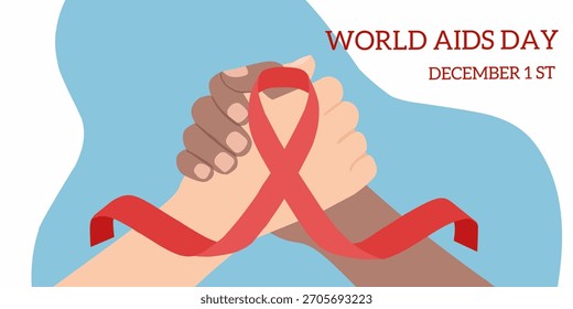 World AIDS Day Unity and Awareness with Red Ribbon and Clasped Hands