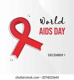 Tarjeta vectorial del Día Mundial del SIDA, ilustración con cinta roja, símbolo, emblema de la conciencia del VIH. 1 de diciembre.