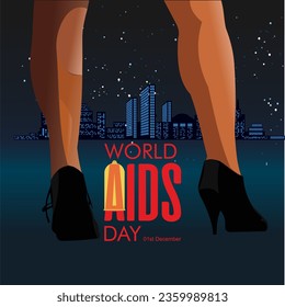 Diseño vectorial del Día Mundial del SIDA con prostitutas callejeras en el fondo.