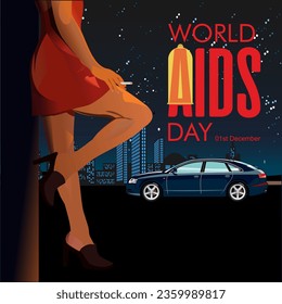 World AIDS day vector design with street prostitutes in the background.