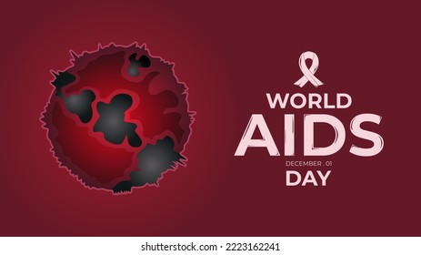 World AIDS Day Vector Illustration In Trendy Design Style, With HIV Virus Icon Illustration And AIDS Ribbon Symbol. International Event Observed Every Year On December 01. Perfect Graphic Resources.