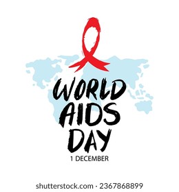 World Aids Day. Vector illustration with red ribbon and world map.