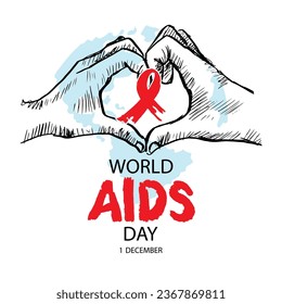 Welt-AIDS-Tag. Vektorgrafik eines Hintergrunds mit Händen, die ein rotes Band halten.