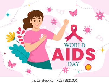 VectorIllustration zum Welt-Aids-Tag am 1. Dezember mit Red Ribbon, um das Bewusstsein für die AIDS-Epidemie in Flat Cartoon rosa Hintergrund Design zu schärfen
