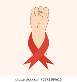World AIDS Day vector illustration. Fist of support with red ribbon around the hand. Design for poster, flyer, background, card, poster for themes AIDS awareness.