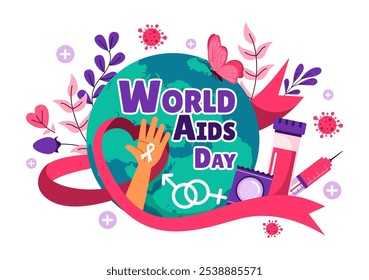 World AIDS Day Vector Illustration on 1 December featuring a Red Ribbon Symbol to Raise Awareness of the AIDS Epidemic in a Flat Style Background