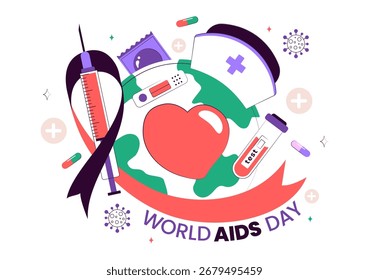 World AIDS Day Vector Illustration on December 1 featuring a Red Ribbon Symbol to Raise Awareness of the AIDS Epidemic in a Flat Style Background