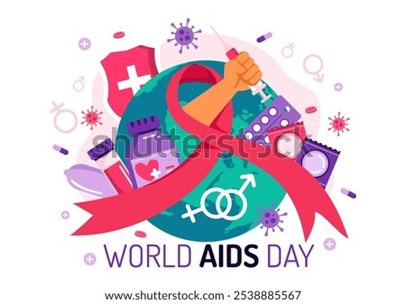 World AIDS Day Vector Illustration on 1 December featuring a Red Ribbon Symbol to Raise Awareness of the AIDS Epidemic in a Flat Style Background