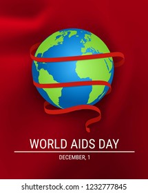 World aids day. Vector illustrator with red ribbon and globe. Awareness illustration