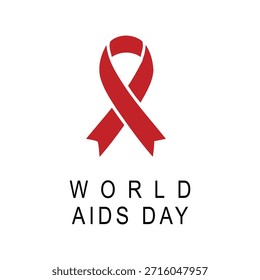 World AIDS Day vector logo. Red awareness ribbon icon with clean typography. Global healthcare solidarity, HIV AIDS support campaign, and medical event design template
