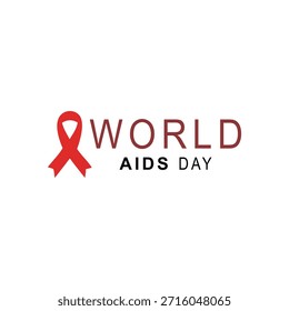 World AIDS Day vector logo. Red awareness ribbon icon with elegant typography. Global healthcare solidarity, HIV AIDS support campaign, and medical event design template