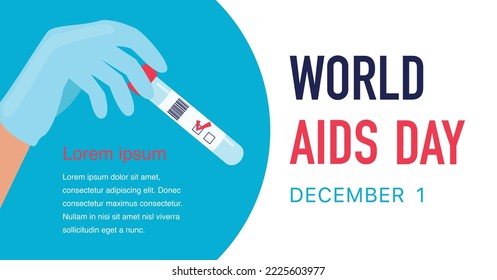 World aids day vector poster template. Gloved hand holding a test tube.