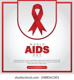 World aids day vector poster template design with red ribbon, suitable for aids awareness campaign.