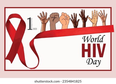 World AIDS Day Vector with Red Ribbon and Support Symbol
