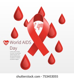 World AIDS Day. vector red ribbon 3d, with paper drops concept