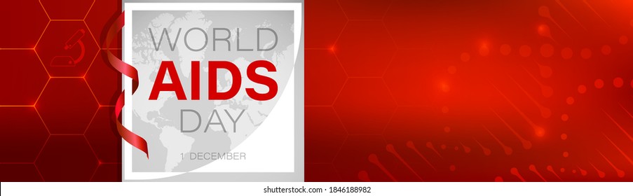 World AIDS Day web banner on 1 December. Frame and red ribbon on medical background. Poster for World AIDS Day. Vector